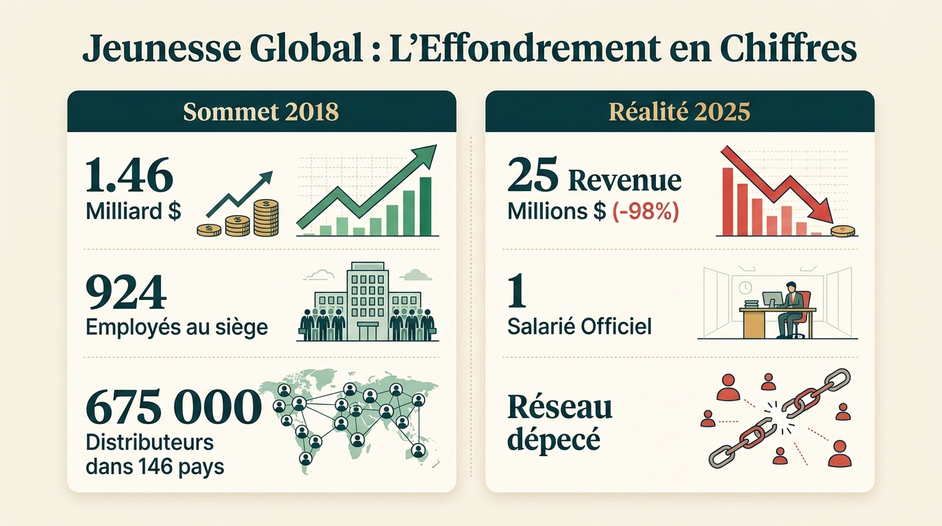 Infographie : Jeunesse Global - L'effondrement en chiffres entre 2018 et 2025
