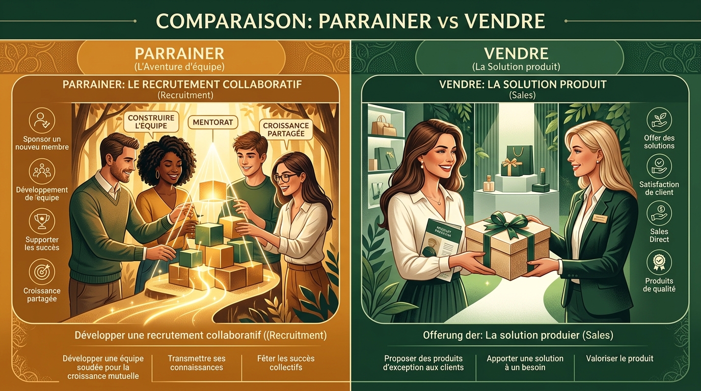 Parrainer vs Vendre — Deux objectifs, deux supports distincts